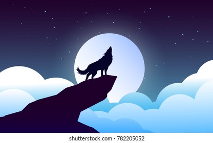 night wolf at the hill with full moonlight