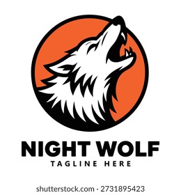 Lobo de la noche aullando en icono anaranjado del elemento del diseño del logotipo del círculo