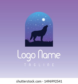 Night wolf landscape design/ Wolf logo design