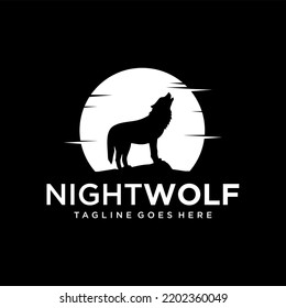 Night Wolf Logo Design Vector