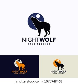 Night Wolf Logo Template Design. Creative Vector Emblem, for Icon or Design Concept.