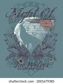 Die Nacht der Wölfe Weinen Schrei Wolf T-Shirt Design Moon Vektor