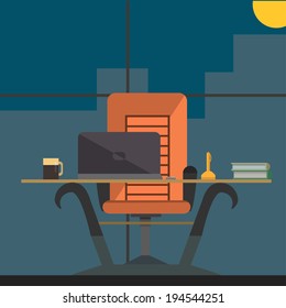 night workplace in a flat design