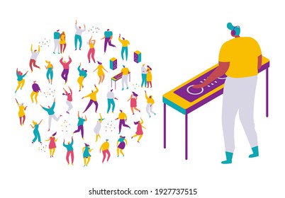 Nightclub Disco. Dancing people, dj flat vector illustration. Discotheque