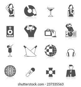 Nightclub Icon Set With Vinyl Dj Cocktails And Karaoke Microphone Isolated Vector Illustration