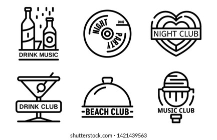 Nightclub logo set. Outline set of nightclub vector logo for web design isolated on white background