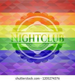 Nightclub on mosaic background with the colors of the LGBT flag