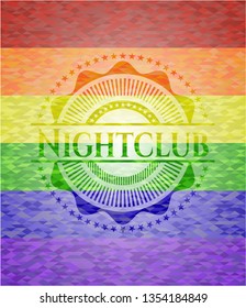 Nightclub on mosaic background with the colors of the LGBT flag