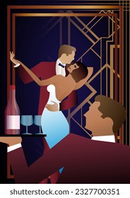 nightclub with people dancing and drinking alcohol. Vector illustration of a dance floor in a cafe or restaurant with dancers on stage and alcohol
