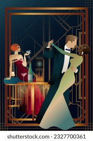 nightclub with people dancing and drinking alcohol. Vector illustration of a dance floor in a cafe or restaurant with dancers on stage and alcohol