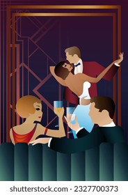 nightclub with people dancing and drinking alcohol. Vector illustration of a dance floor in a cafe or restaurant with dancers on stage and alcohol