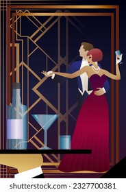 nightclub with people dancing and drinking alcohol. Vector illustration of a dance floor in a cafe or restaurant with dancers on stage and alcohol