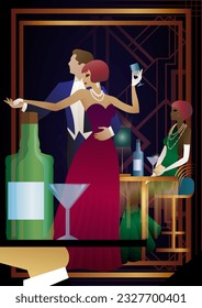 nightclub with people dancing and drinking alcohol. Vector illustration of a dance floor in a cafe or restaurant with dancers on stage and alcohol
