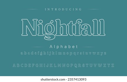 Nightfall Font. Alphabet. Script. Typeface. Label .Vintage typeface. For labels and different type designs