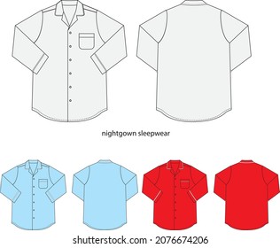 nightgown sleepwear  long sleeve vector template art for designer