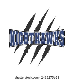 Nighthawks sport mascot emblem animal scratch claw stripes spirit school team.