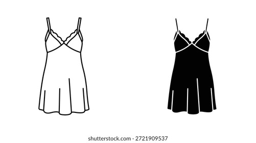 Conjunto de iconos de camisón. Símbolo de Vector de camisón en estilo negro relleno y delineado.