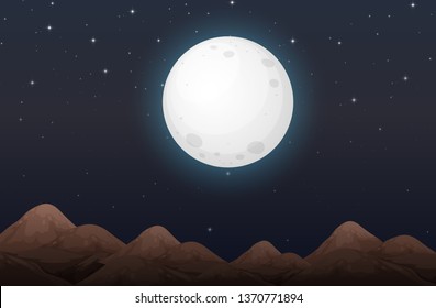 Nightime with moon scene illustration