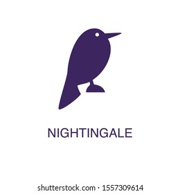 Nightingale element in flat simple style on white background. Nightingale icon, with text name concept template