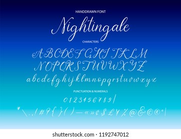 Nightingale. Handdrawn calligraphic vector font. Modern gentle calligraphy.