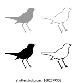 Nightingale Luscinia Bird silhouette icon outline set black grey color vector illustration flat style image