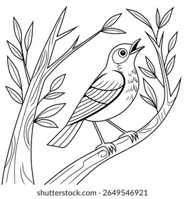 nightingale silhouette line art vector illustration with a white background