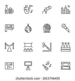 Nightlife line icons set, party related outline vector symbol collection, linear style pictogram pack. Signs, logo illustration. Set includes icons as entertainment, night club, karaoke, disco ball