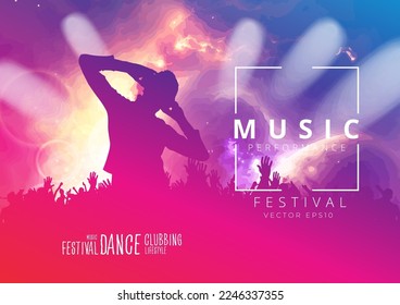 Nightlife and music festival concept. Dancing people at music festival