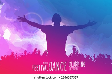 Nightlife and music festival concept. Dancing people at music festival