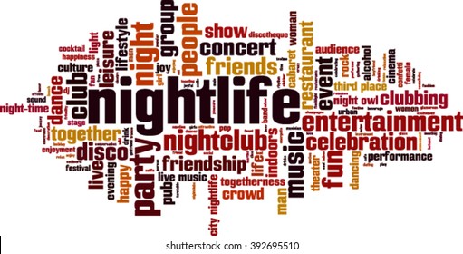 Nightlife word cloud concept. Vector illustration