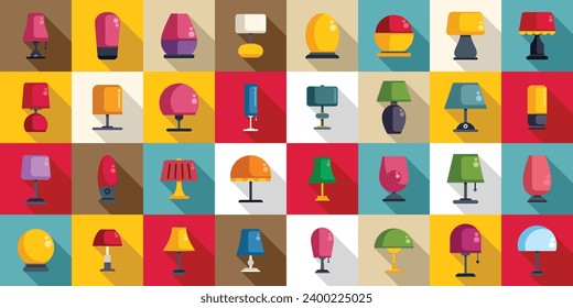 Nightlight icons set flat vector. Bulb light floor. Comfort base interior