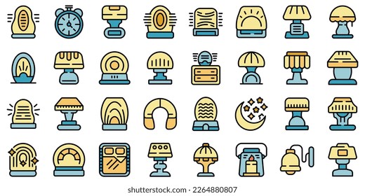 Nightlight icons set outline vector. Light lamp. Bulb home color flat on white