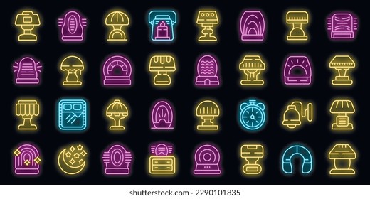 Iconos de luz nocturna establecen el vector de contorno. Lámpara luminosa. Color del neón doméstico en forma de bombilla en negro