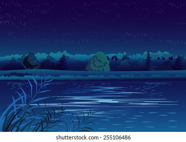 Nightly landscape with pond