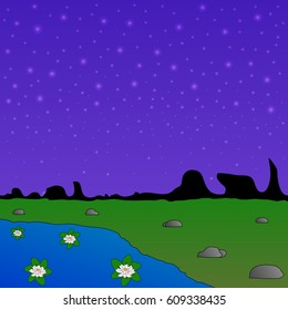 Nightly landscape with pond
