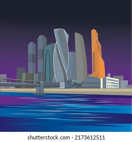 nightly moscow city, flat illustration