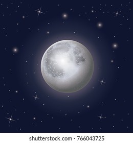nightly sky scene background with moon and stars around