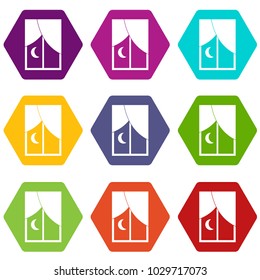 Nightly window icon set many color hexahedron isolated on white vector illustration