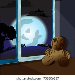 nightmare background,voodoo doll,moon,vector illustration