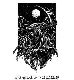 Nightmare Dream Black and White Illustration