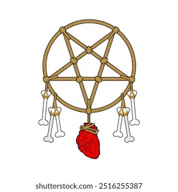 Nightmare dream catcher. Pentagram, skull and circle. Symbol of nightmares in a dream