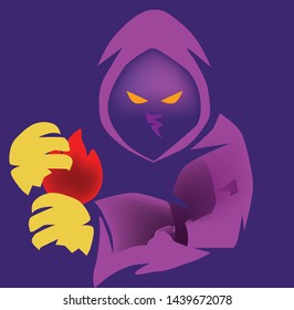Nightmare with fire on a purple background