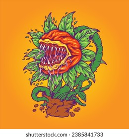 Nightmare foliage terrifying monster plants vector illustrations for your work logo, merchandise t-shirt, stickers and label designs, poster, greeting cards advertising business company or brands