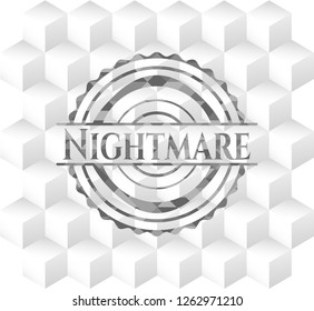 Nightmare grey badge with geometric cube white background