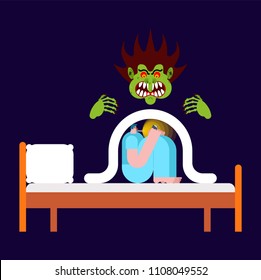 Nightmare Guy under blanket fears. Vector illustration