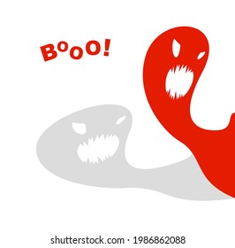 Nightmare monster comes into dark room bedroom vector stylish illustration, funny cartoon ghost creature frightening looking inside, horror theme drawing.