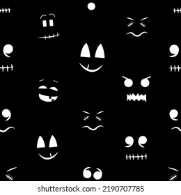 Nightmare pumpkins faces. Happy Halloween card and fabric design seamless pattern