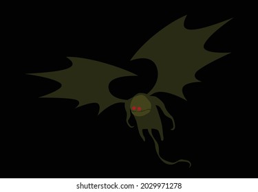 Nightmare. A strange beast flies in the night sky in search of a prey. Vector image for prints, poster and illustrations.