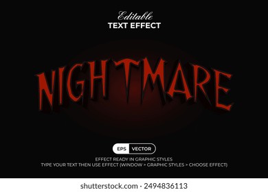 Nightmare Text Effect 3D Style. Editable Text Effect Halloween Horror Theme Vector.