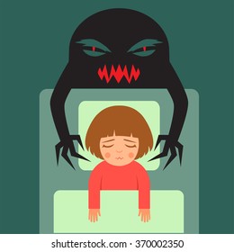 nightmare, vector cartoon illustration of person having bad dreams